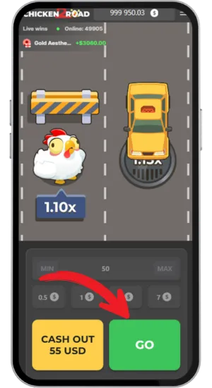 Chicken crossing gameplay screen